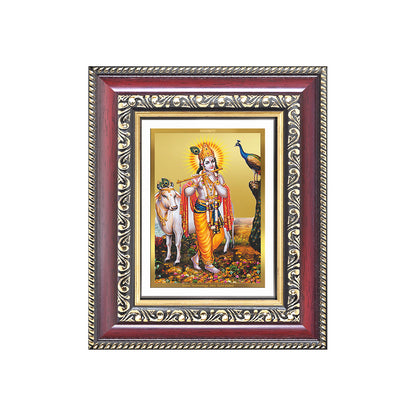 Lord Krishna with Surbhi Cow | Divine Wall & Tabletop Frame in 24K Gold Plated Foil