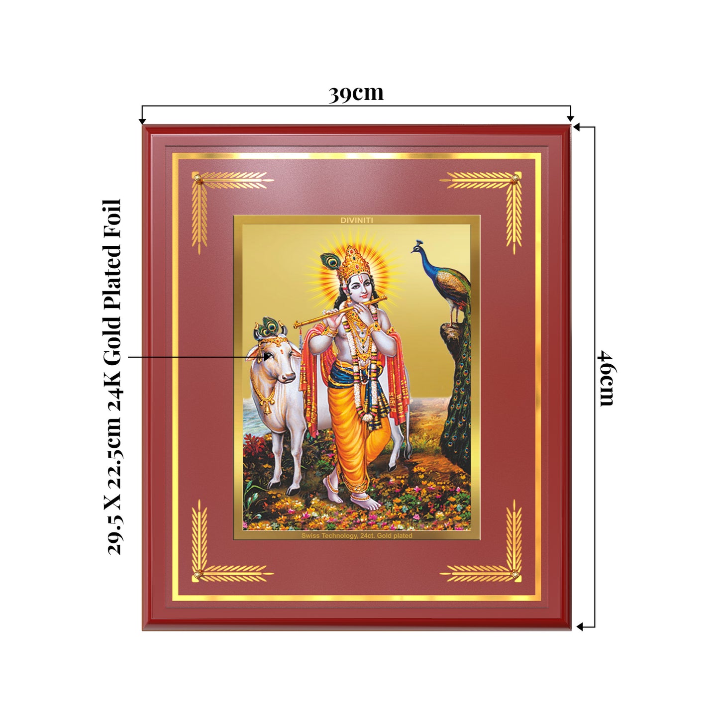 Lord Krishna with Surbhi Cow | Divine Wall Mount Photo Frame in 24K Gold Plated Foil