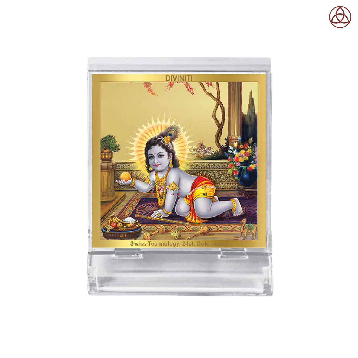 Laddu Gopal | Divine Lord Krishna Car Dashboard & Tabletop Photo Frame in 24K Gold Plated Foil