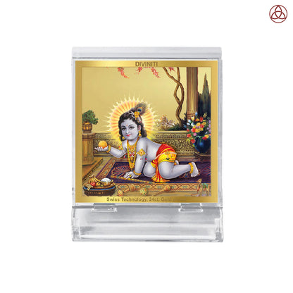 Laddu Gopal | Divine Lord Krishna Car Dashboard & Tabletop Photo Frame in 24K Gold Plated Foil