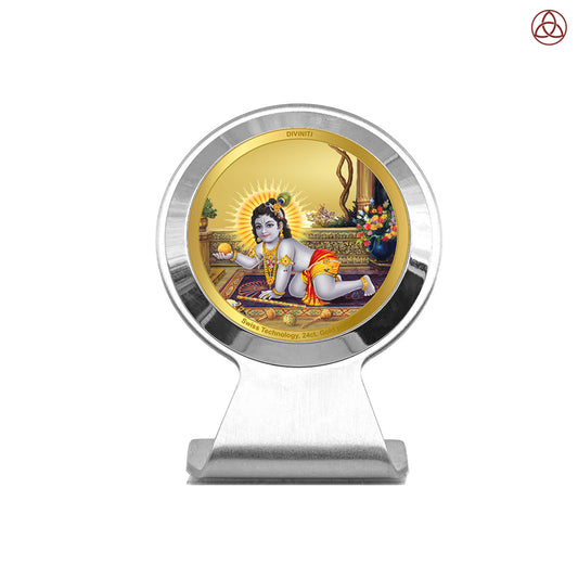 Laddu Gopal | Divine Lord Krishna Car Dashboard & Tabletop Photo Frame in 24K Gold Plated Foil