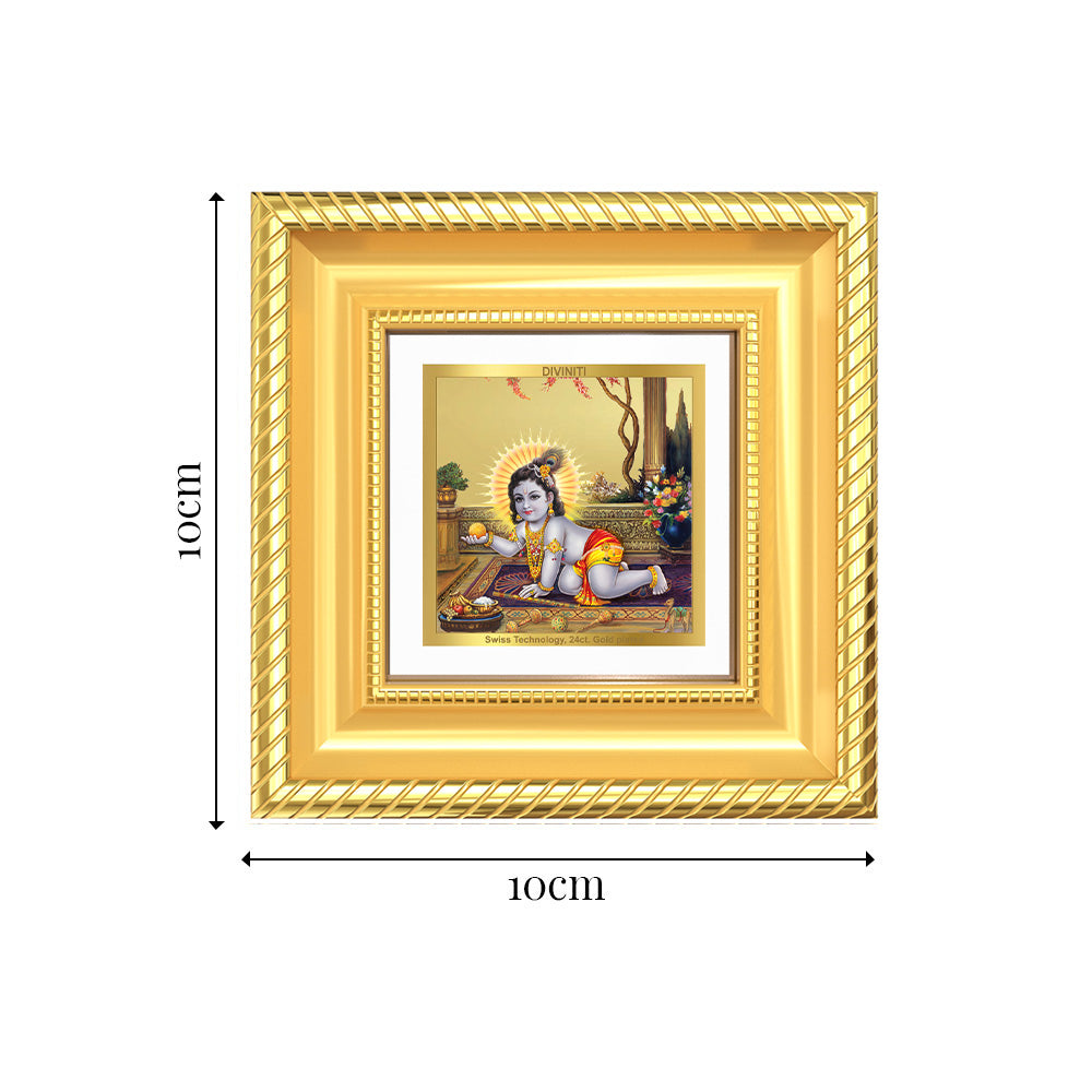 Diviniti Laddu Gopal (Bal Krishna) Tabletop Frame in 24K Gold Plated Foil | Innocence, Joy & Divine Blessings | DG015S1A (10x10 CM)