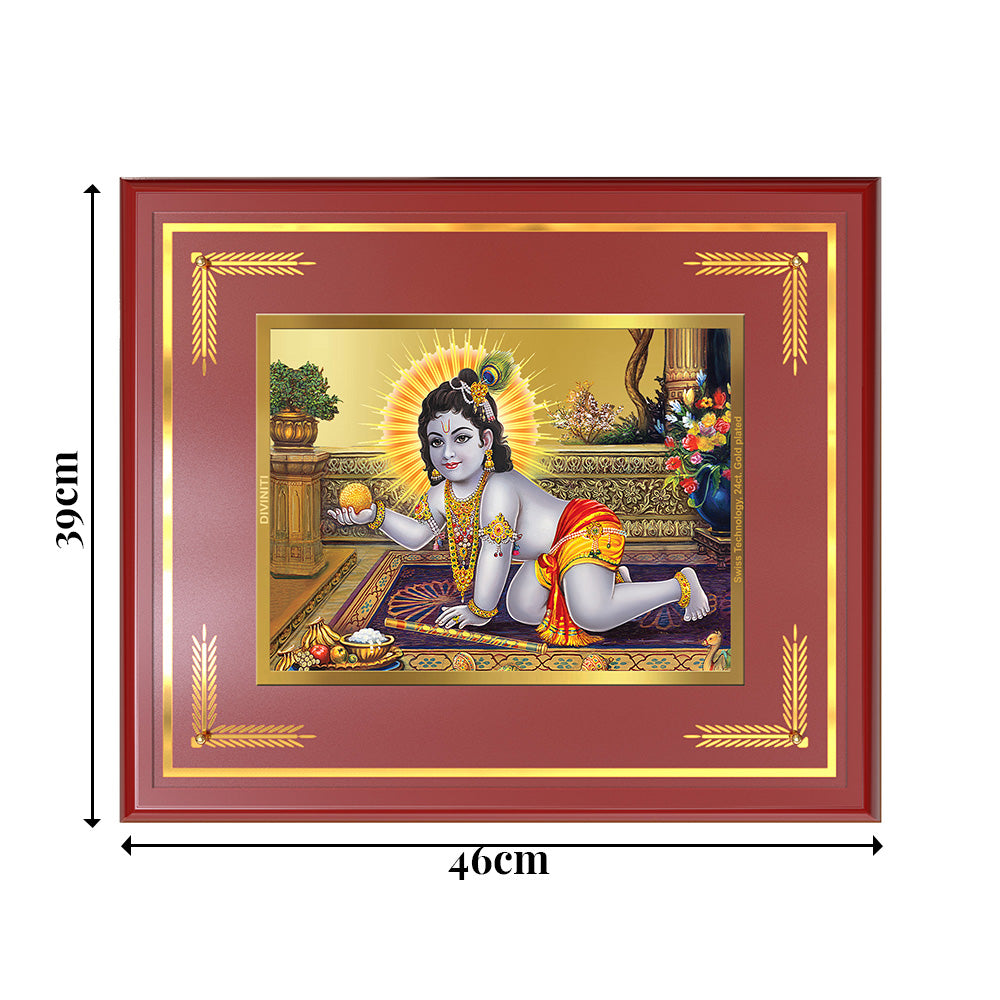 Laddu Gopal | Bal Krishna Wall Mount Photo Frame in 24K Gold Plated Foil