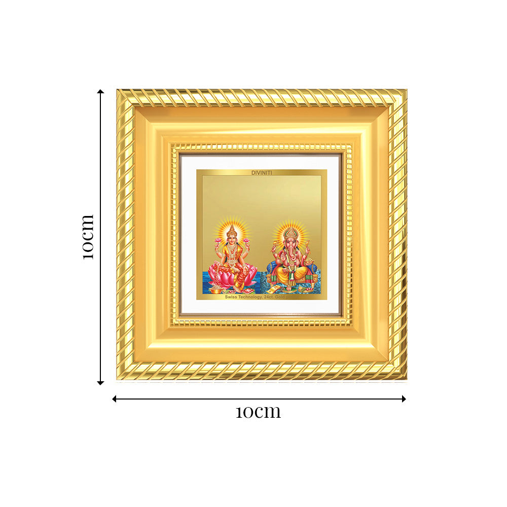Diviniti Lakshmi & Ganesh Tabletop Photo Frame in 24K Gold Plated Foil | Wealth, Wisdom & Auspicious Blessings | DG015S1A (10x10 CM)