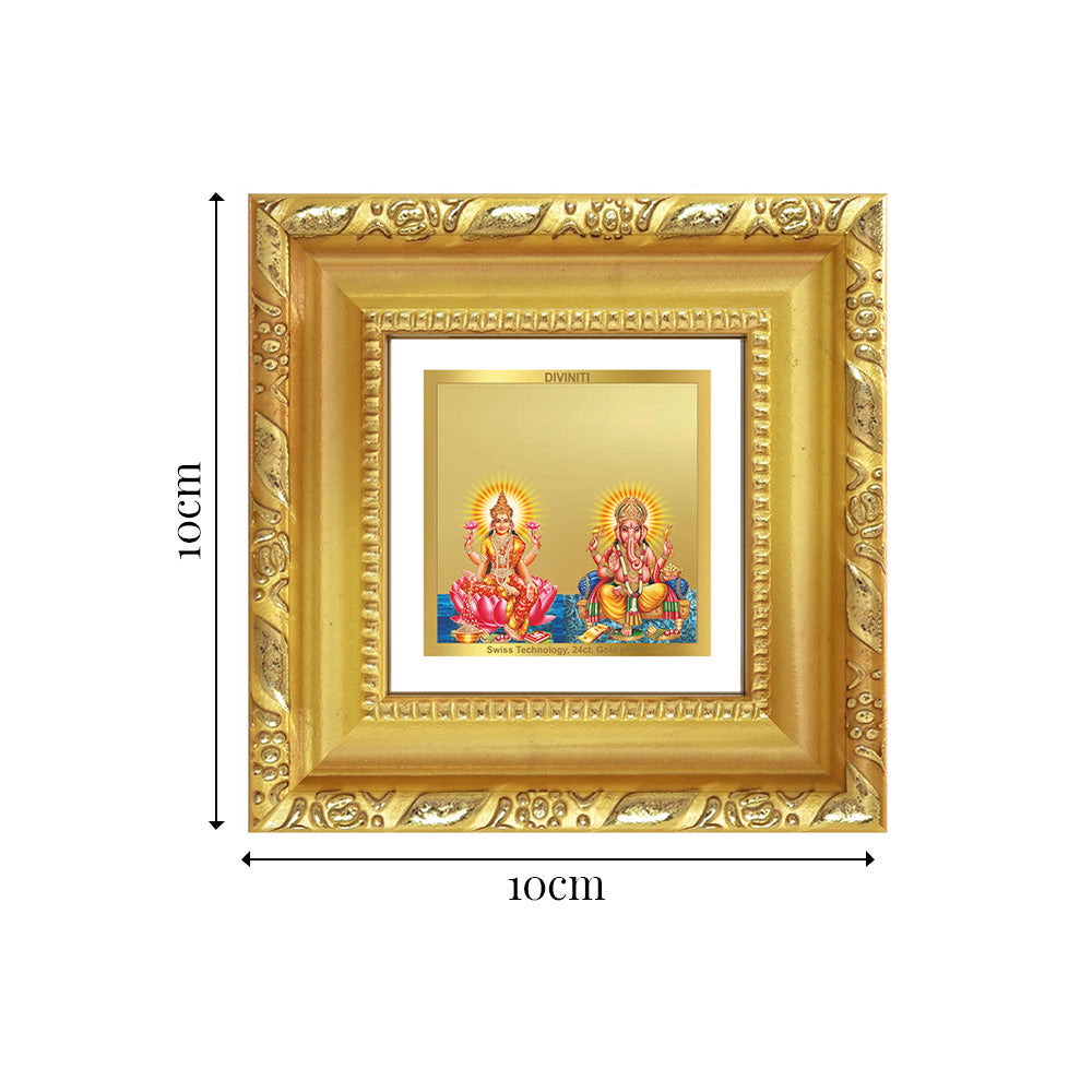 Diviniti Lakshmi & Ganesha Tabletop Photo Frame in 24K Gold Plated Foil | Wealth, Wisdom & Auspicious Beginnings | DG103S1A (10x10 CM)