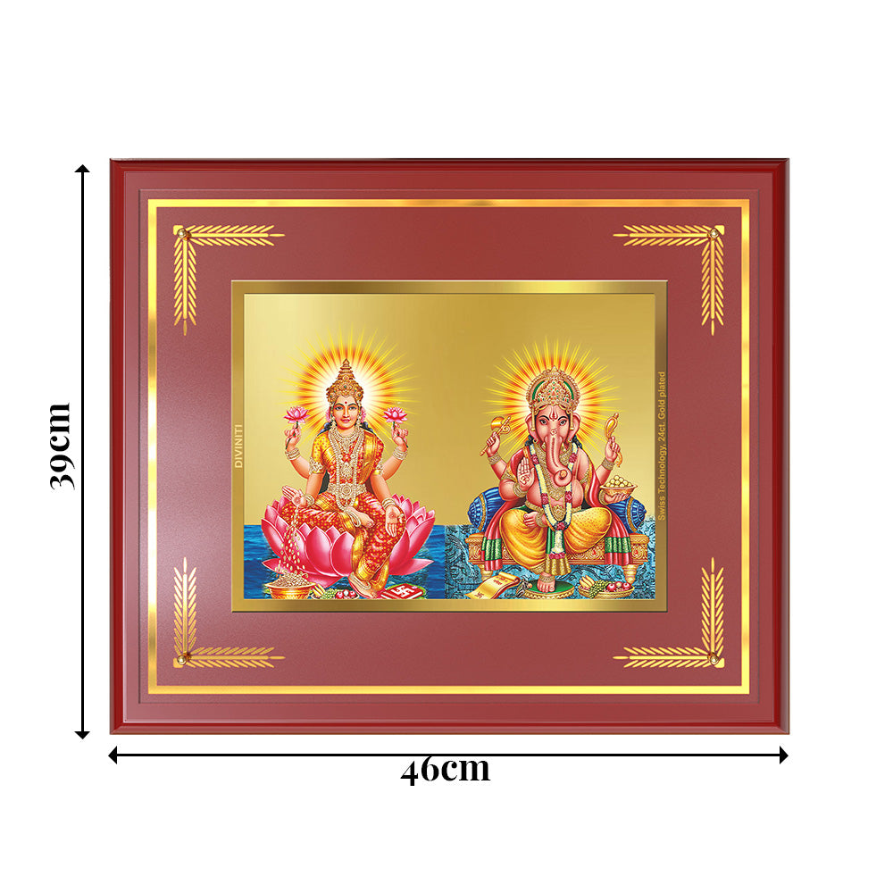 Lakshmi & Ganesh | Divine Prosperity Duo Wall Mount Photo Frame in 24K Gold Plated Foil