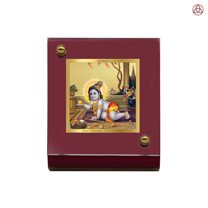 Laddu Gopal | Divine Lord Krishna Car Dashboard & Tabletop Photo Frame in 24K Gold Plated Foil