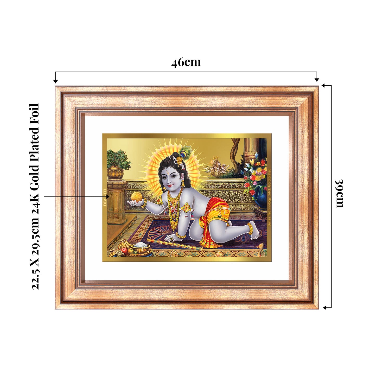 Laddu Gopal | Bal Krishna Wall Mount Photo Frame in 24K Gold Plated Foil