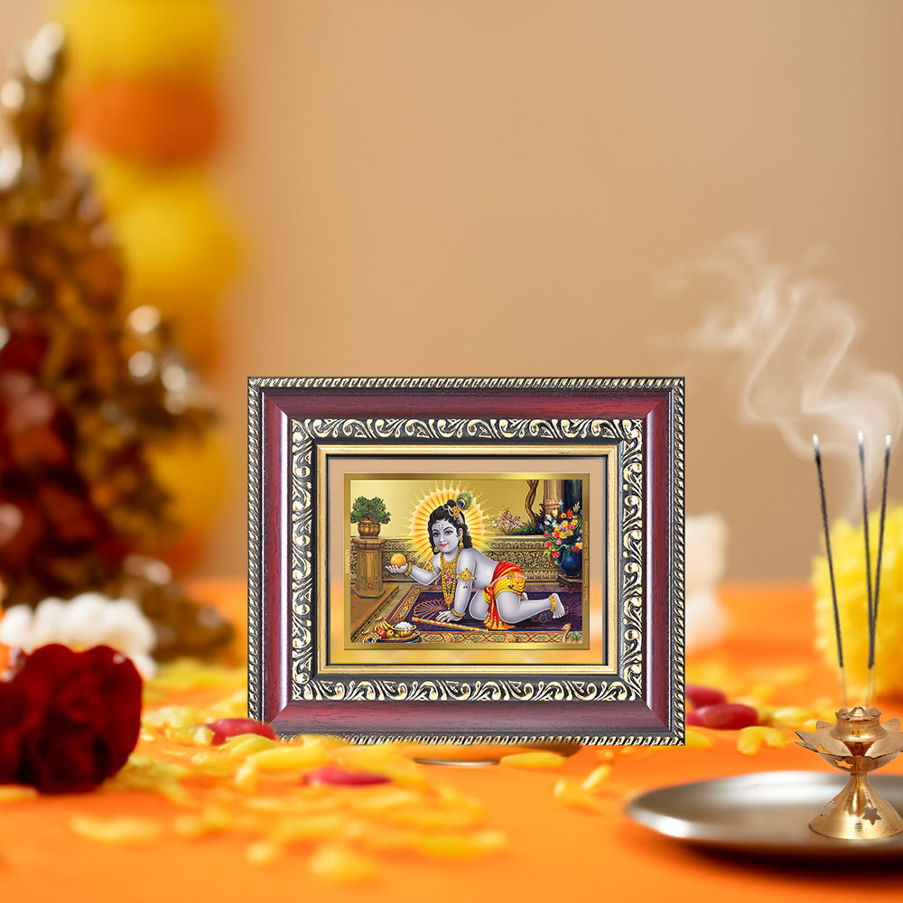 Laddu Gopal | Bal Krishna Wall & Tabletop Frame in 24K Gold Plated Foil