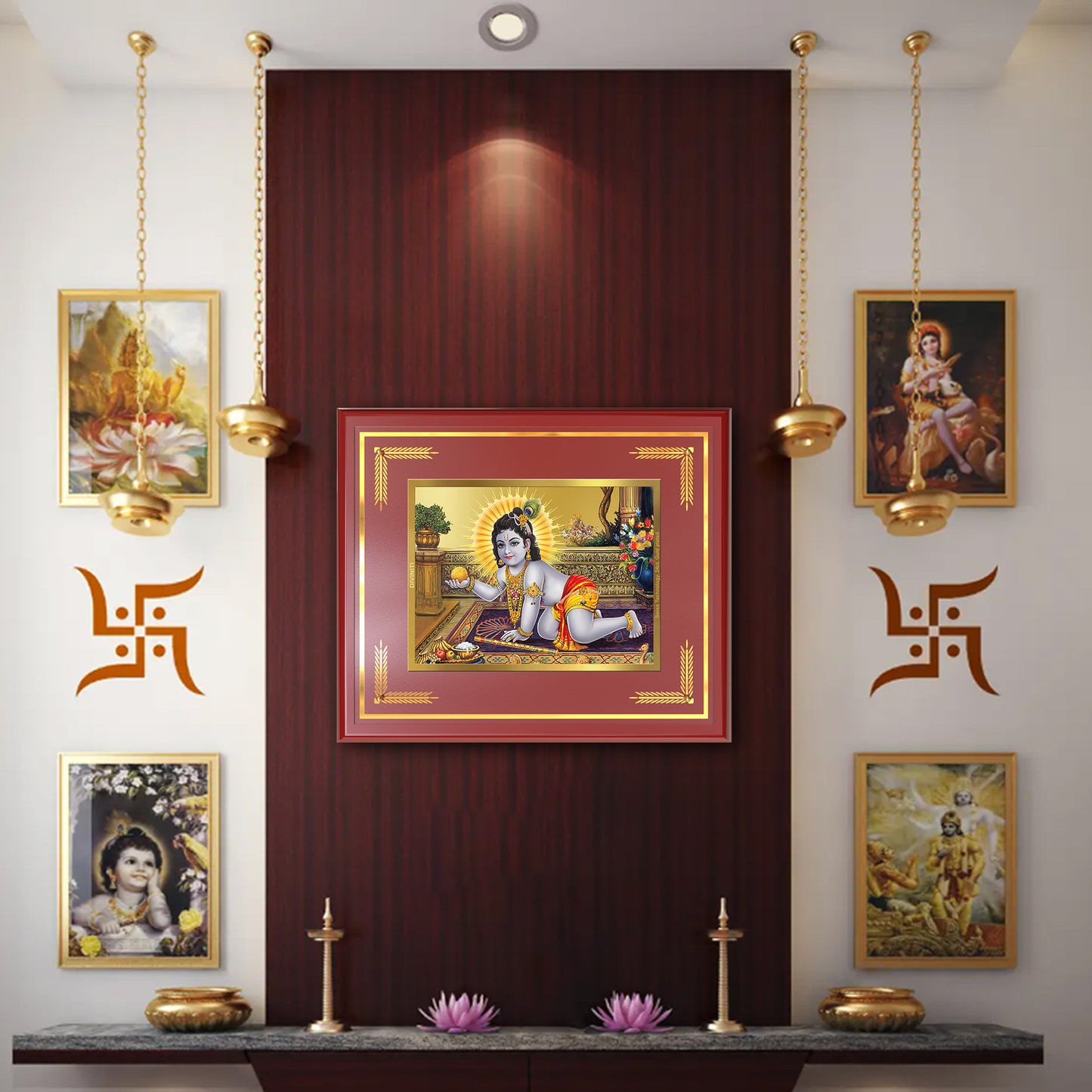 Laddu Gopal | Bal Krishna Wall Mount Photo Frame in 24K Gold Plated Foil