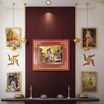 Laddu Gopal | Bal Krishna Wall Mount Photo Frame in 24K Gold Plated Foil
