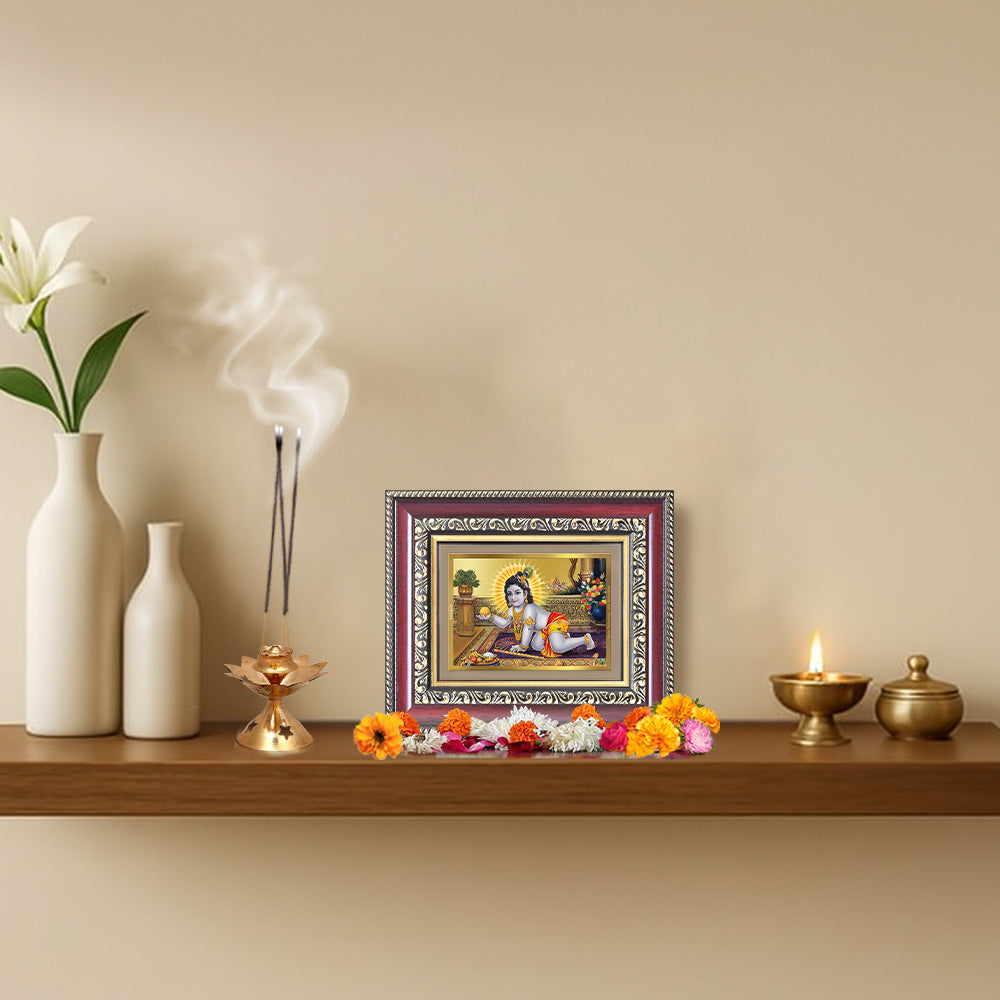 Laddu Gopal | Bal Krishna Wall & Tabletop Frame in 24K Gold Plated Foil