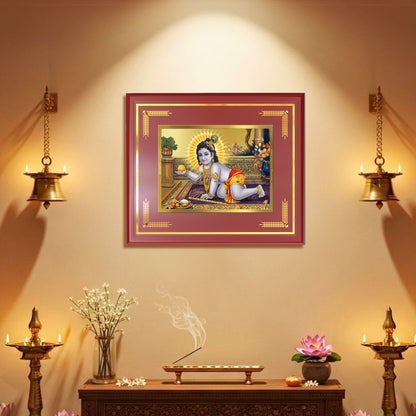 Laddu Gopal | Bal Krishna Wall Mount Photo Frame in 24K Gold Plated Foil
