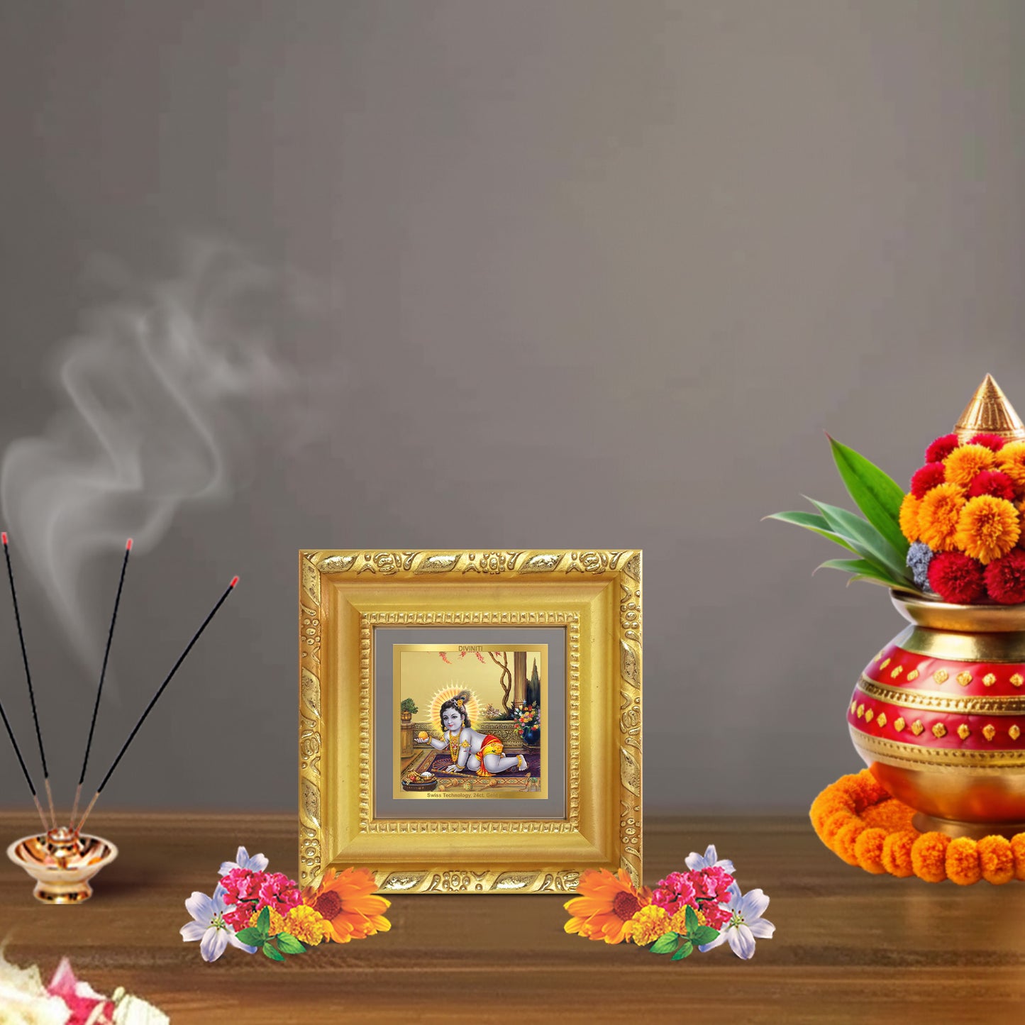 Laddu Gopal | Bal Krishna Tabletop Frame in 24K Gold Plated Foil