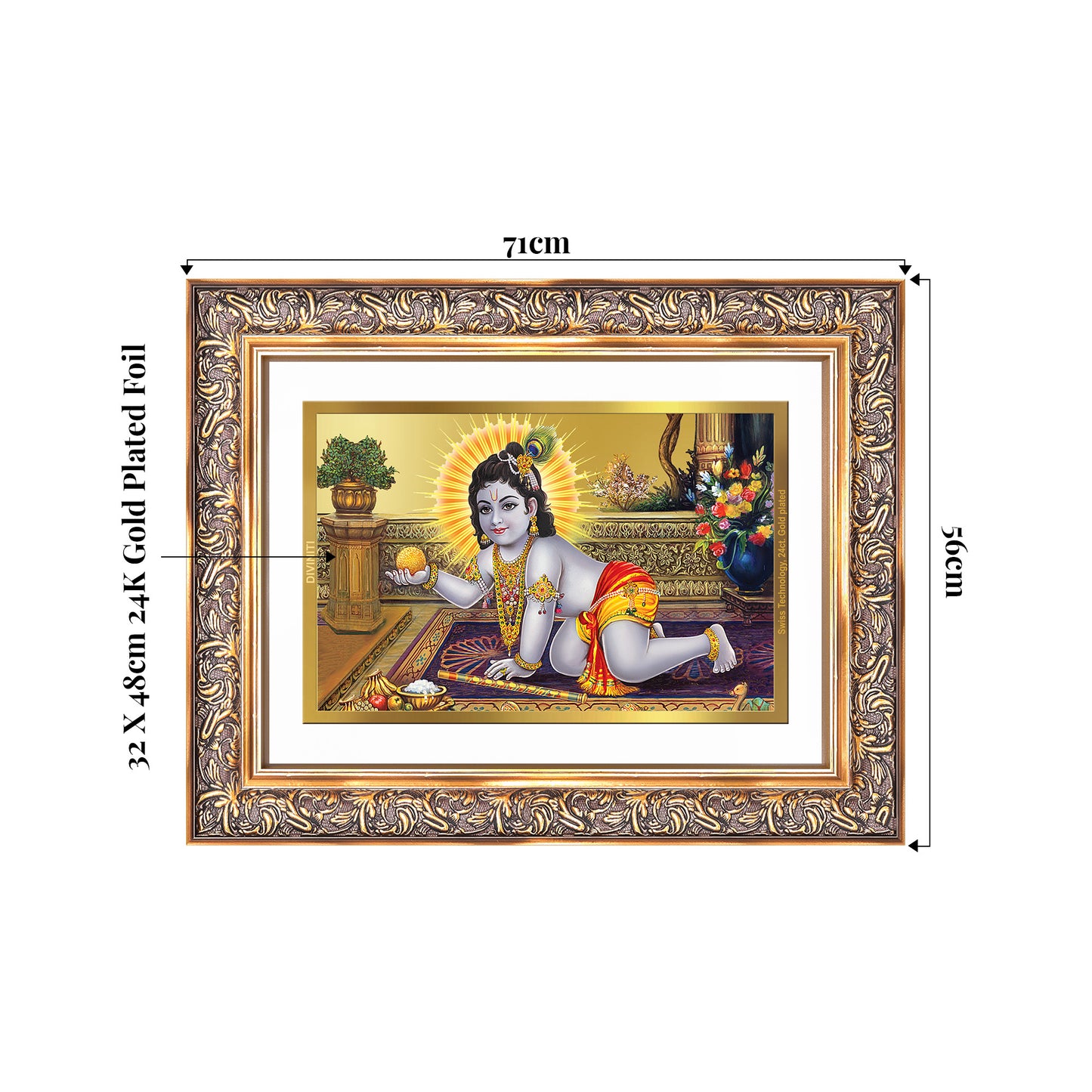 Laddu Gopal | Bal Krishna Wall Mount Photo Frame in 24K Gold Plated Foil