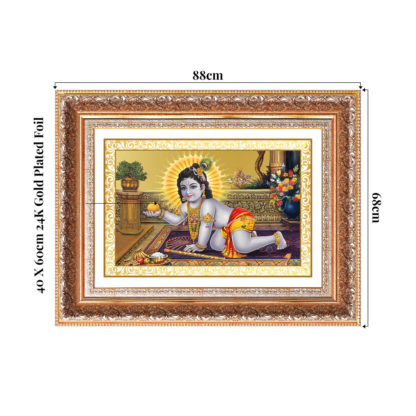 Laddu Gopal | Bal Krishna Wall Mount Photo Frame in 24K Gold Plated Foil