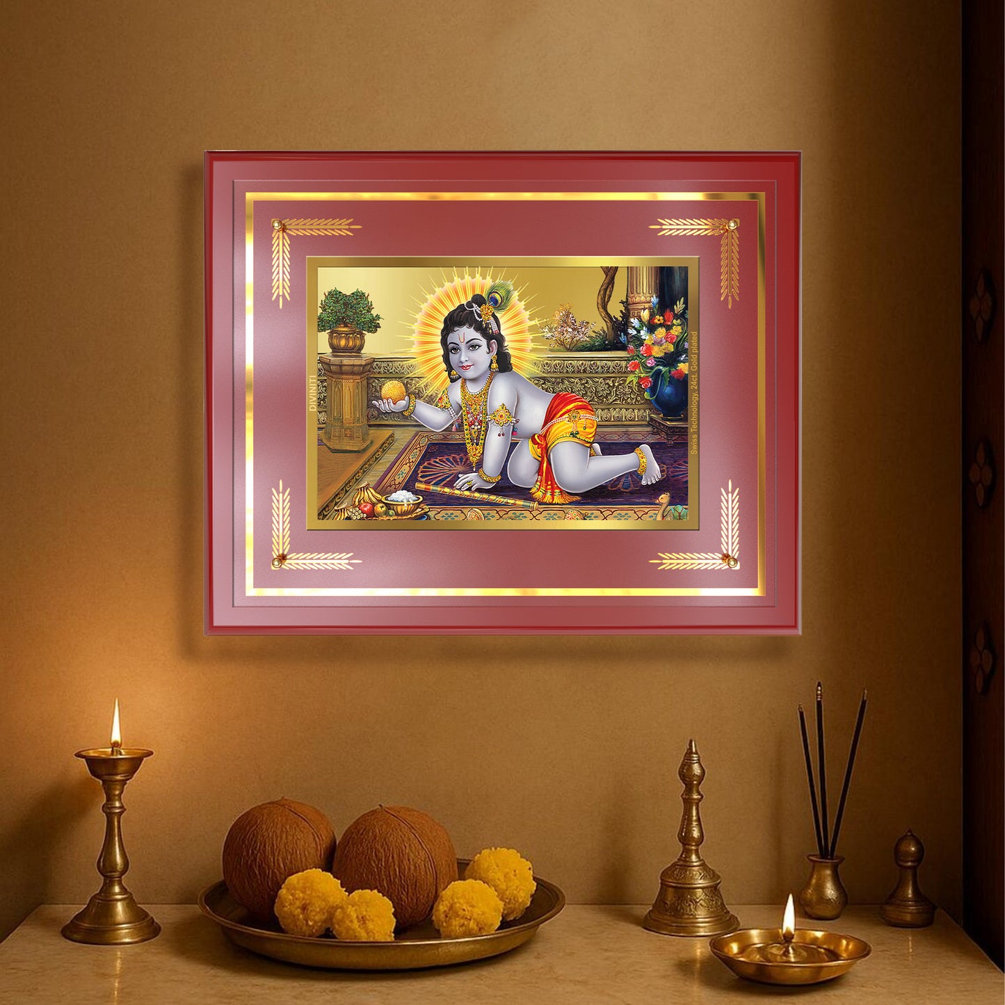 Laddu Gopal | Bal Krishna Wall Mount Photo Frame in 24K Gold Plated Foil