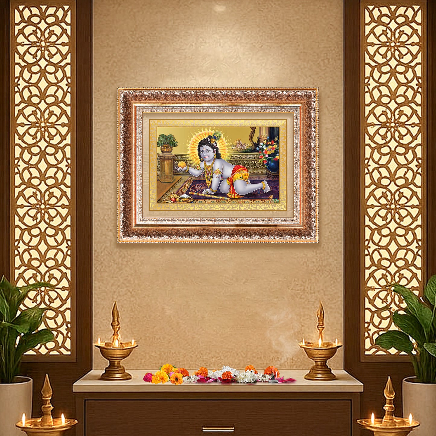 Laddu Gopal | Bal Krishna Wall Mount Photo Frame in 24K Gold Plated Foil