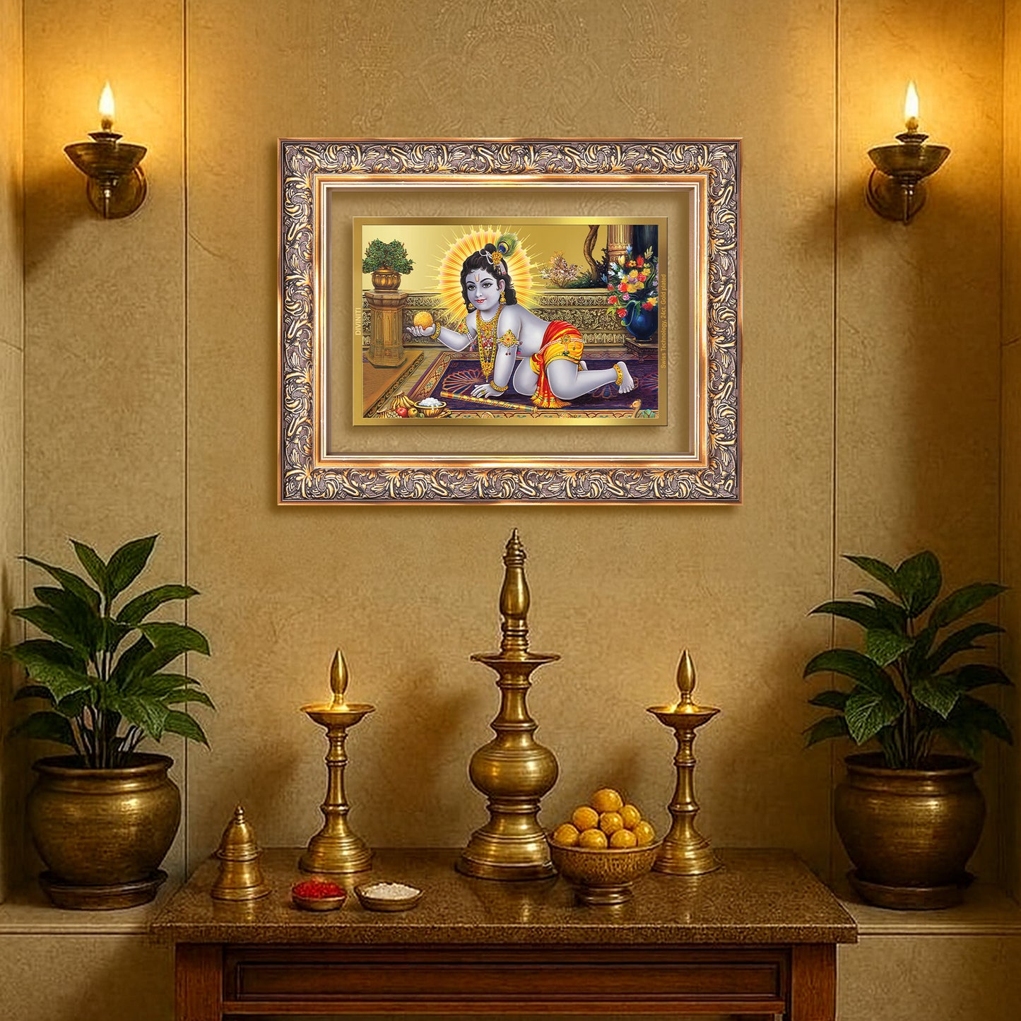 Laddu Gopal | Bal Krishna Wall Mount Photo Frame in 24K Gold Plated Foil
