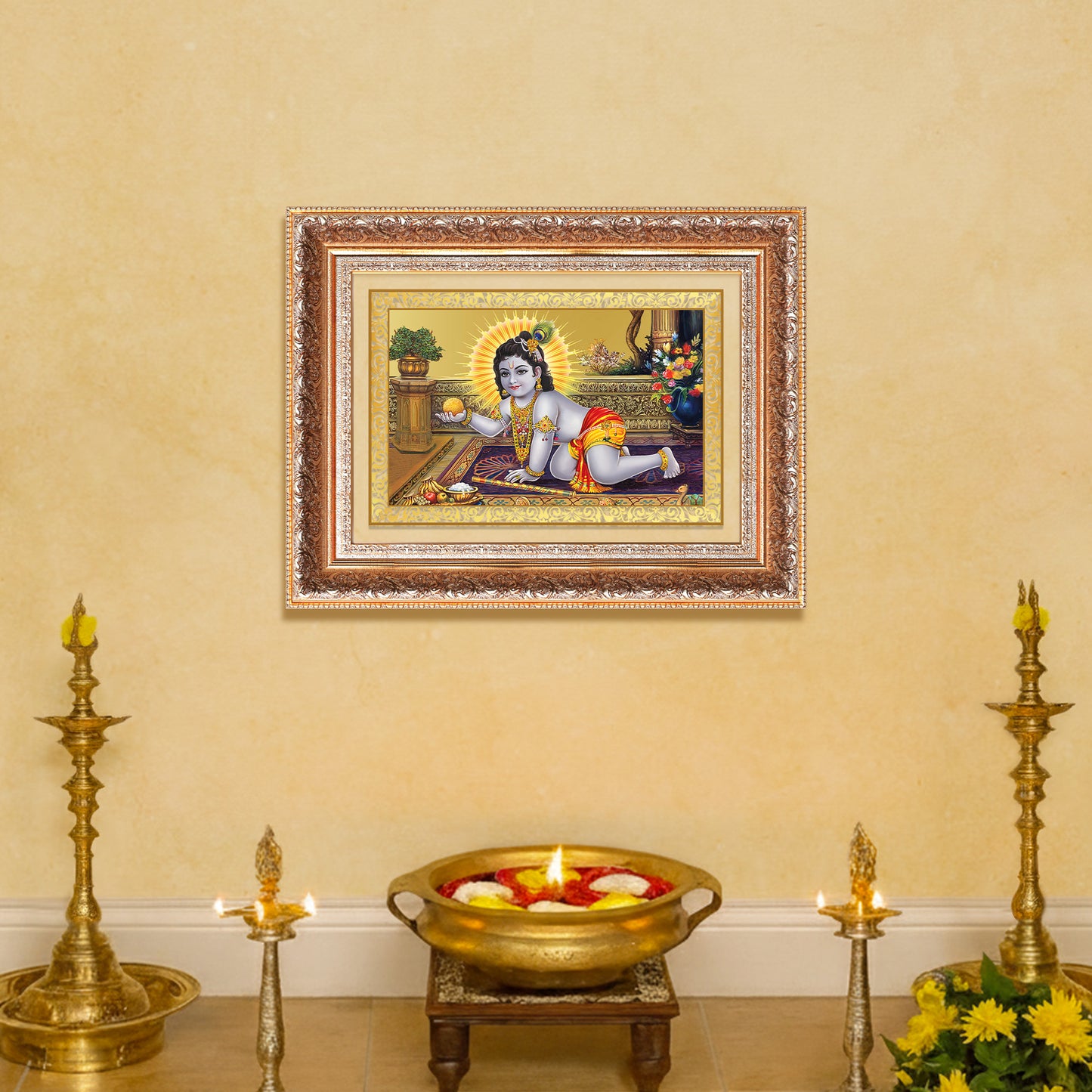 Laddu Gopal | Bal Krishna Wall Mount Photo Frame in 24K Gold Plated Foil