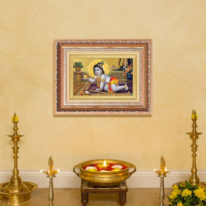 Laddu Gopal | Bal Krishna Wall Mount Photo Frame in 24K Gold Plated Foil