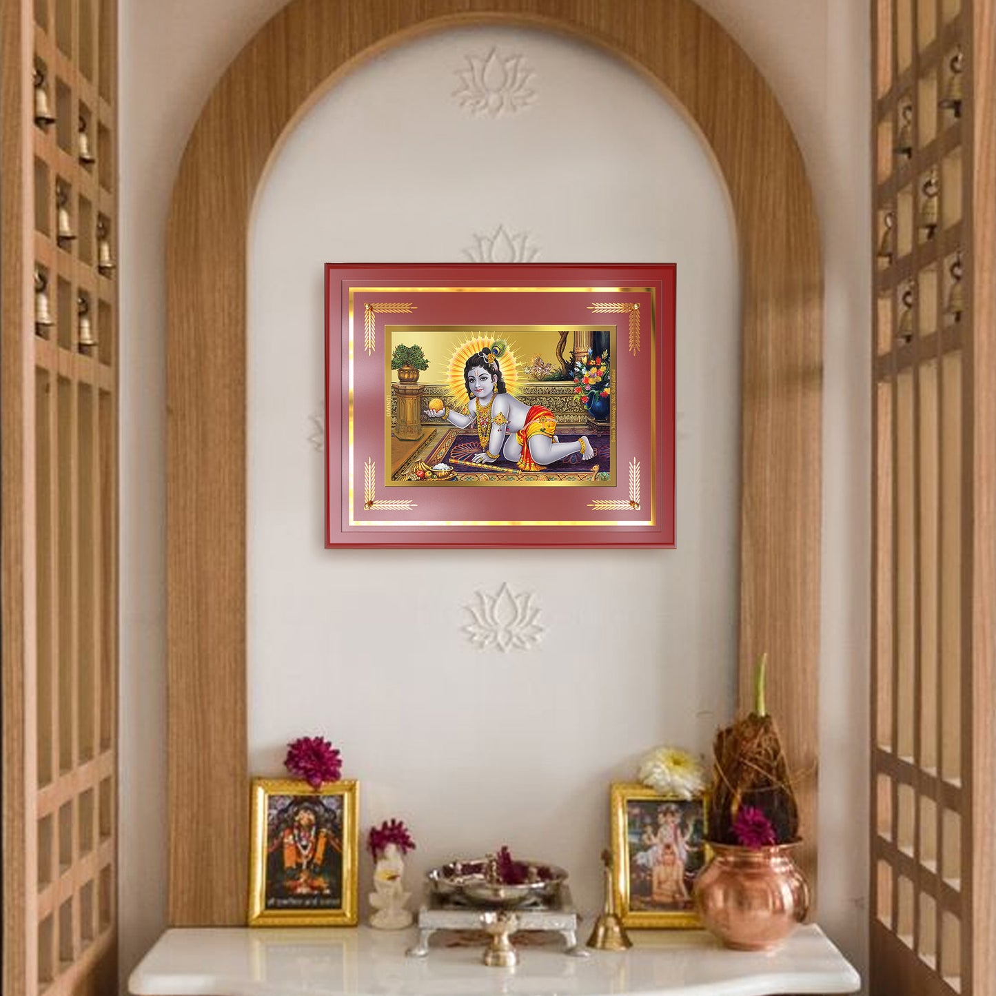 Laddu Gopal | Bal Krishna Wall Mount Photo Frame in 24K Gold Plated Foil