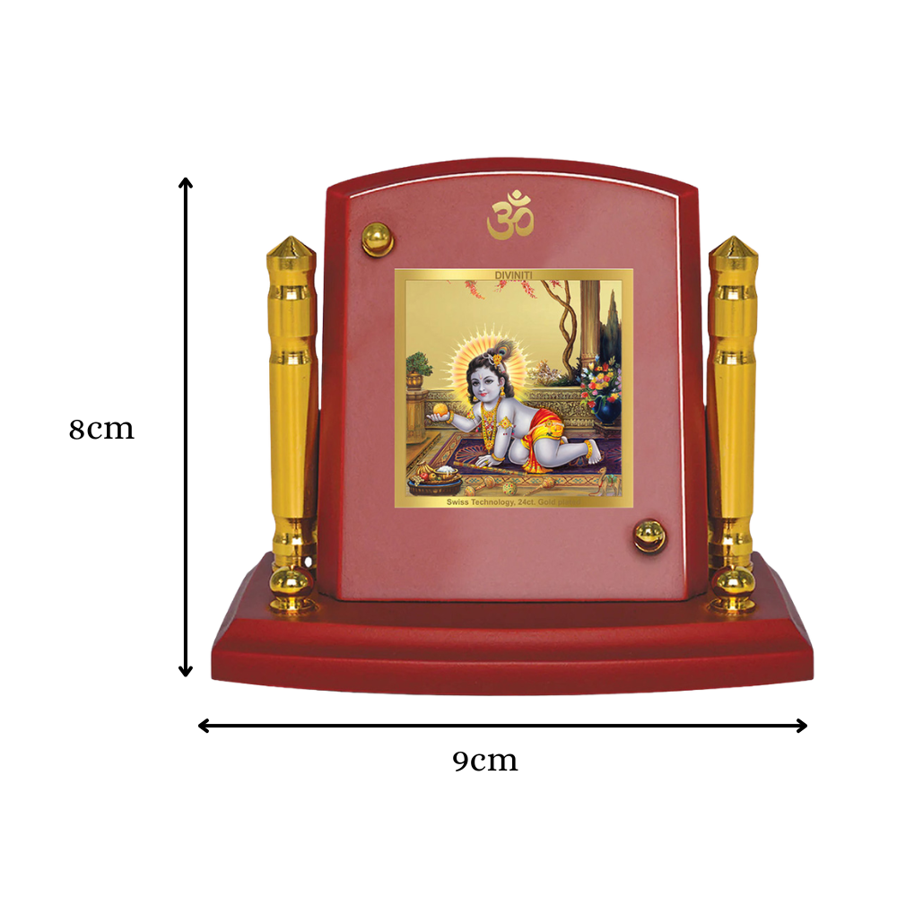 Laddu Gopal | Divine Lord Krishna Car Dashboard & Tabletop Photo Frame in 24K Gold Plated Foil