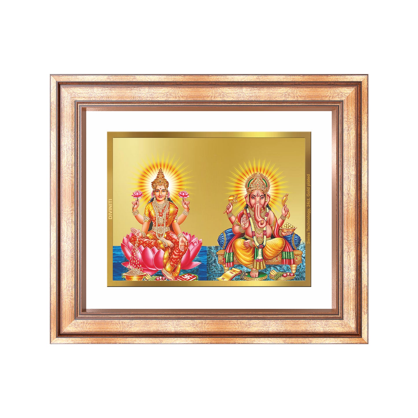 Lakshmi & Ganesh | Divine Prosperity Duo Wall Mount Photo Frame in 24K Gold Plated Foil