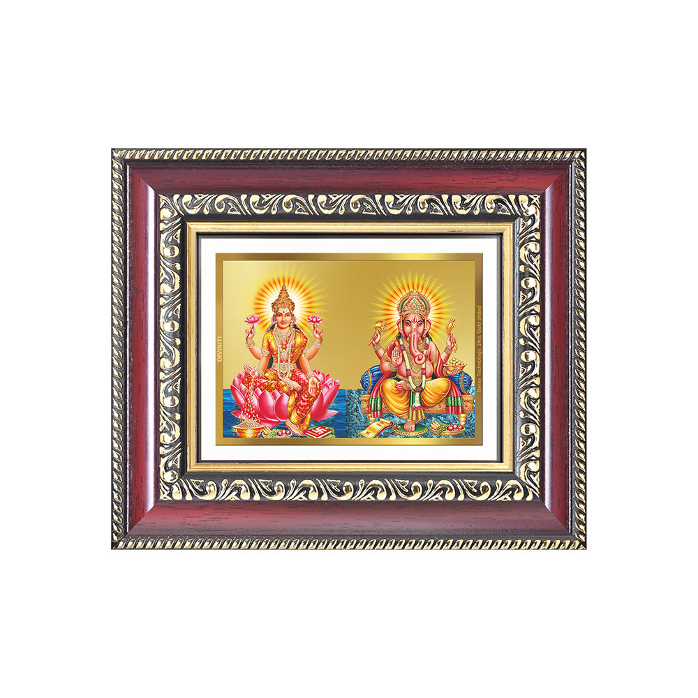 Lakshmi & Ganesha | Divine Prosperity Duo Wall & Tabletop Frame in 24K Gold Plated Foil