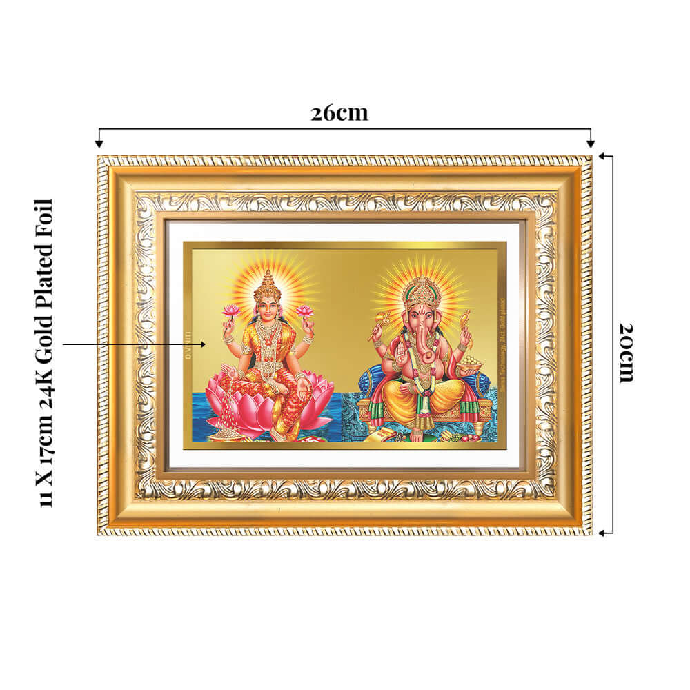 Lakshmi & Ganesh | Divine Prosperity Duo Wall and Tabletop Photo Frame in 24K Gold Plated Foil