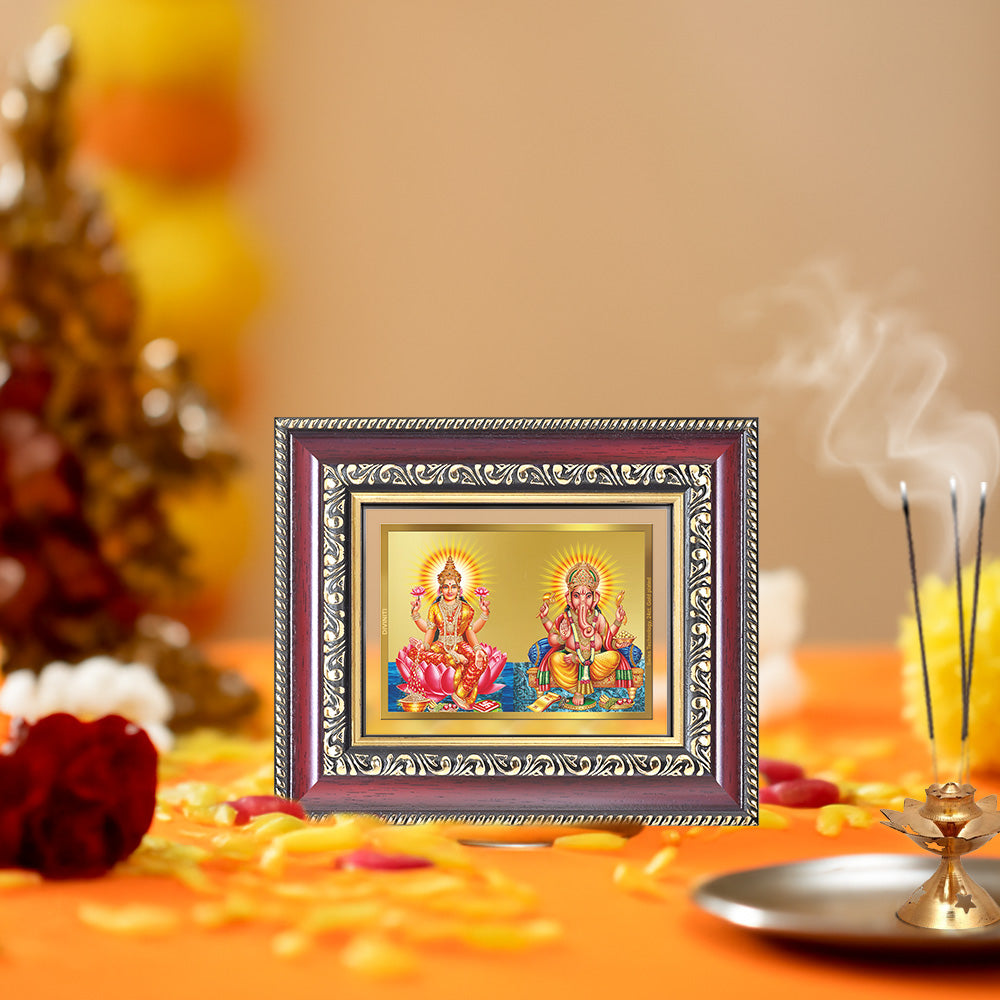 Lakshmi & Ganesha | Divine Prosperity Duo Wall & Tabletop Frame in 24K Gold Plated Foil