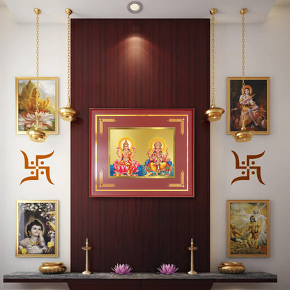 Lakshmi & Ganesh | Divine Prosperity Duo Wall Mount Photo Frame in 24K Gold Plated Foil