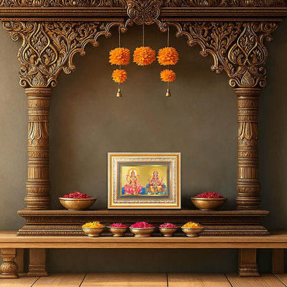 Lakshmi & Ganesh | Divine Prosperity Duo Wall and Tabletop Photo Frame in 24K Gold Plated Foil