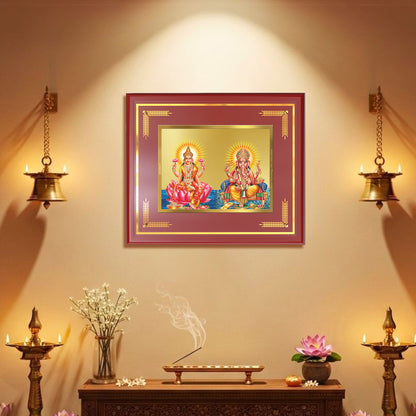 Lakshmi & Ganesh | Divine Prosperity Duo Wall Mount Photo Frame in 24K Gold Plated Foil