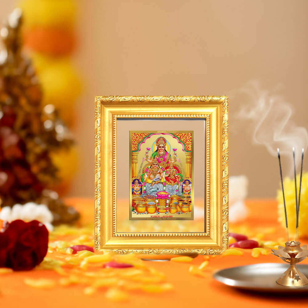 Lakshmi Kuber | Divine Wealth Duo Tabletop Frame in 24K Gold Plated Foil