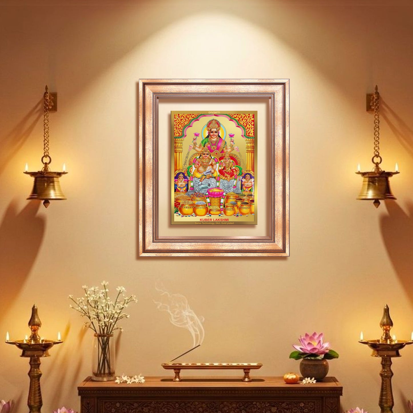 Lakshmi Kuber | Divine Wealth Duo Wall Mount Photo Frame in 24K Gold Plated Foil