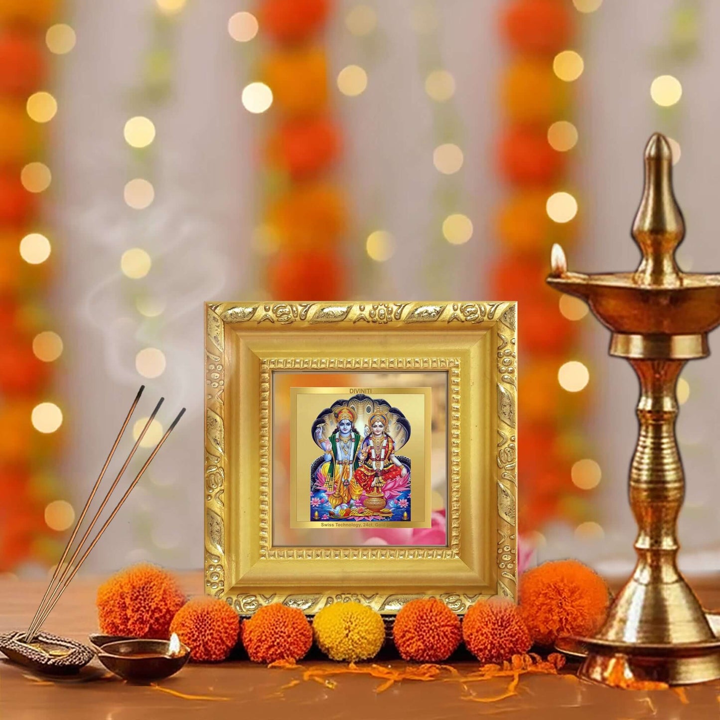 Lakshmi Vishnu | Divine Couple | Goddess of Wealth & Lord of Preservation For Tabletop Frame in 24K Gold Plated Foil