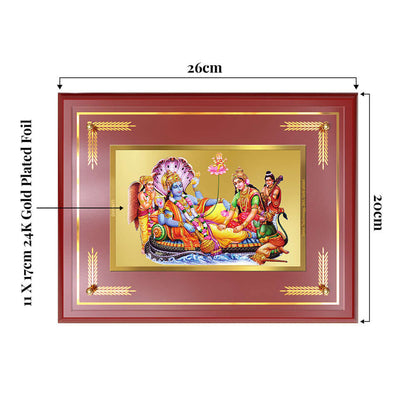 Lakshmi Vishnu Kshir Sagar Photo Frame showing product dimensions, ideal for spiritual décor and devotional gifting. 
