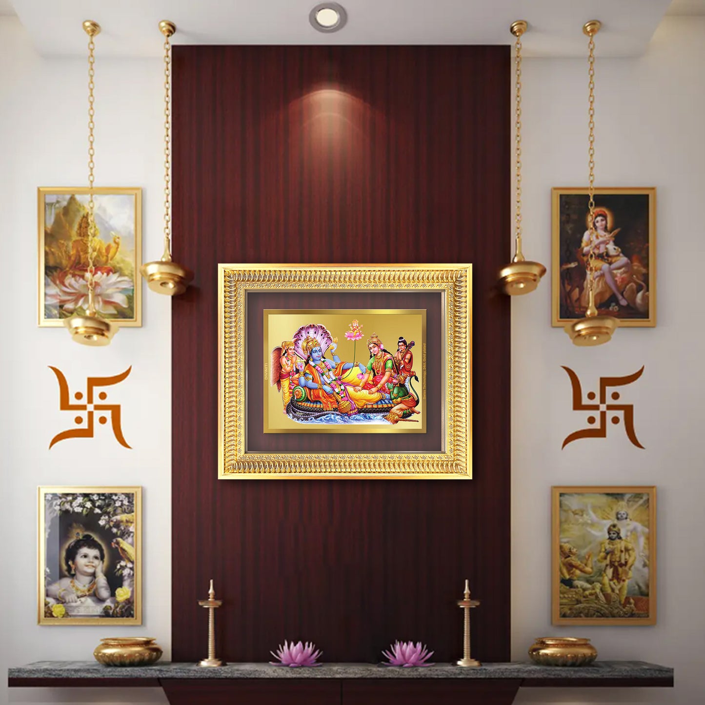 Lakshmi Vishnu Kshir Sagar | Divine Abode Wall Mount Photo Frame in 24K Gold Plated Foil