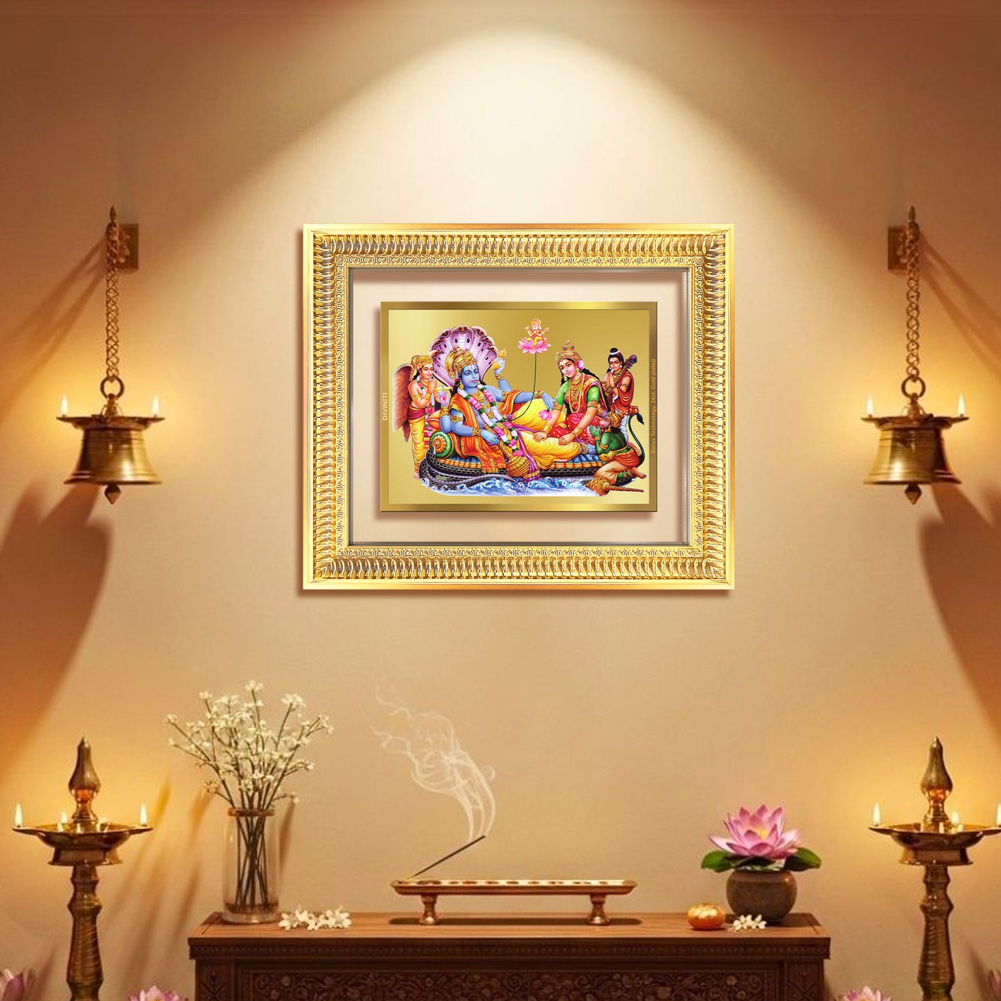 Lakshmi Vishnu Kshir Sagar | Divine Abode Wall Mount Photo Frame in 24K Gold Plated Foil