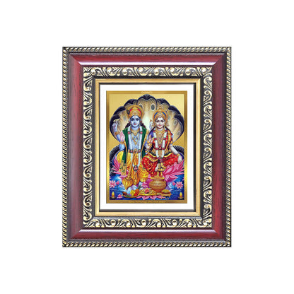 Lord Vishnu with Goddess Lakshmi Devotional Wall & Tabletop Frame for Home & Temple in 24K Gold Plated Foil
