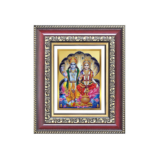 Lord Vishnu with Goddess Lakshmi Devotional Wall & Tabletop Frame for Home & Temple in 24K Gold Plated Foil
