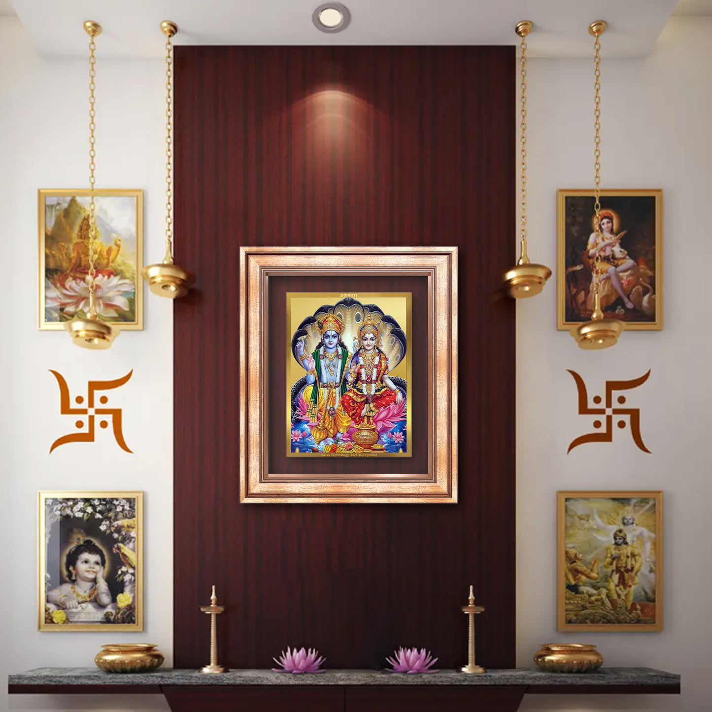 Lakshmi Vishnu | Divine Consort Wall Mount Photo Frame in 24K Gold Plated Foil