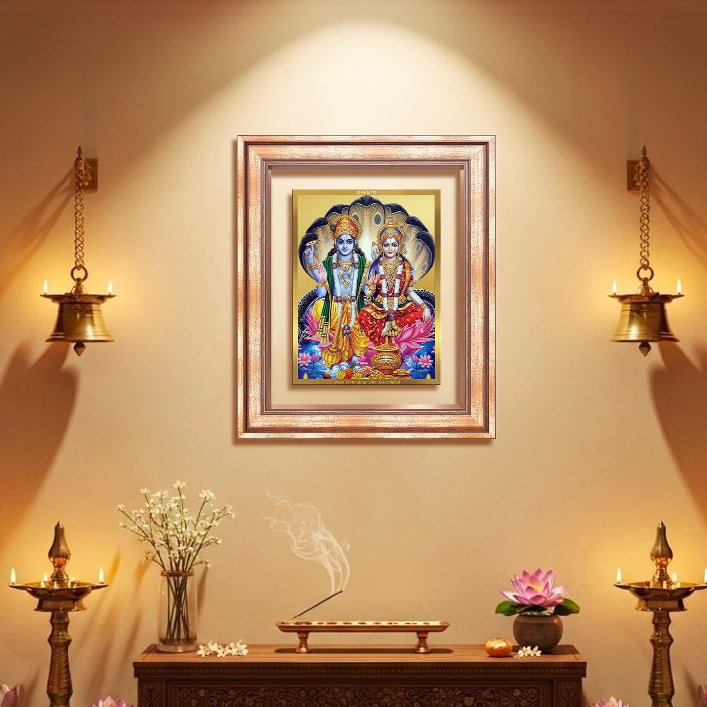 Lakshmi Vishnu | Divine Consort Wall Mount Photo Frame in 24K Gold Plated Foil