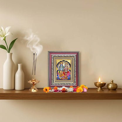 Lord Vishnu with Goddess Lakshmi Devotional Wall & Tabletop Frame for Home & Temple in 24K Gold Plated Foil