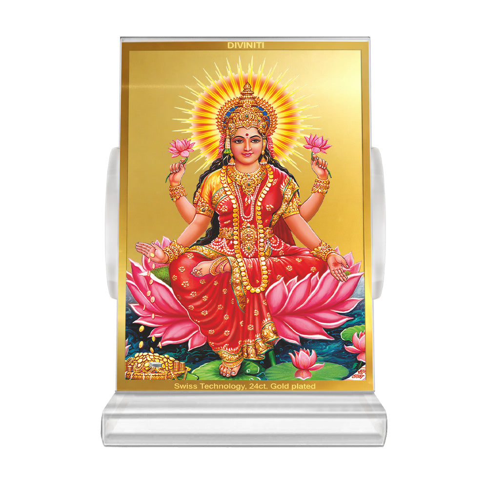 Goddess Lakshmi | Devi of Wealth & Prosperity Car Dashboard Frame in 24K Gold Plated Foil