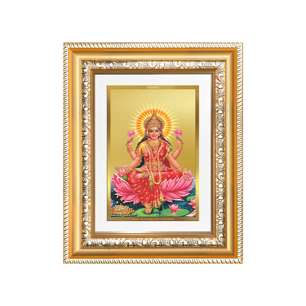 Goddess Lakshmi wall and tabletop photo frame in 24K gold plated foil.
