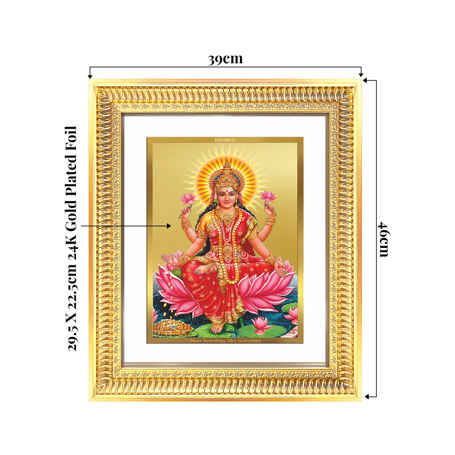 Goddess Lakshmi | Devi of Wealth & Prosperity Wall Mount Photo Frame in 24K Gold Plated Foil