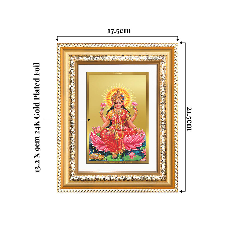 Goddess Lakshmi | Devi of Wealth & Prosperity Wall and Tabletop Photo Frame in 24K Gold Plated Foil dimensions 13.2 x 21.5 cm