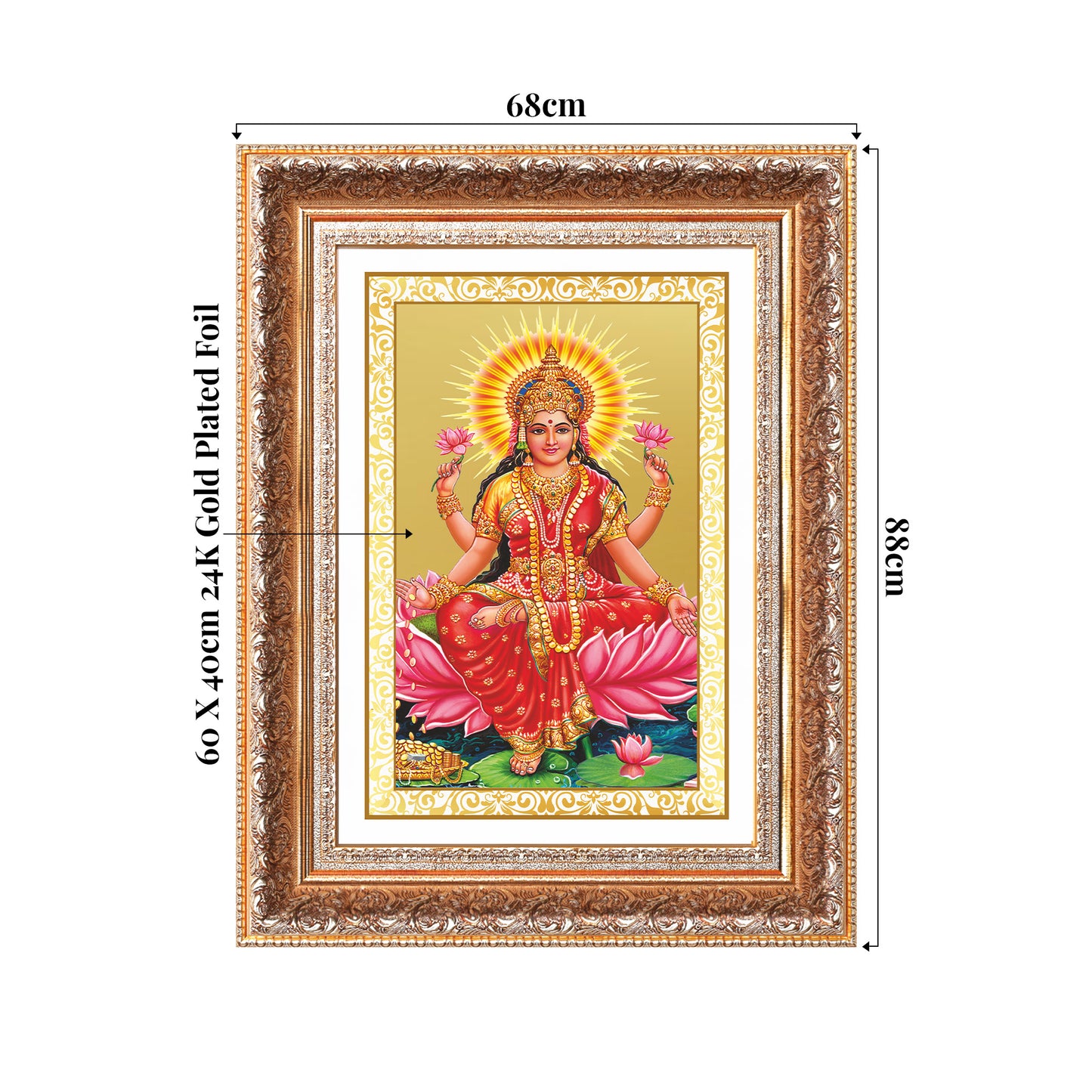 Goddess Lakshmi | Devi of Wealth & Prosperity Wall Mount Photo Frame in 24K Gold Plated Foil
